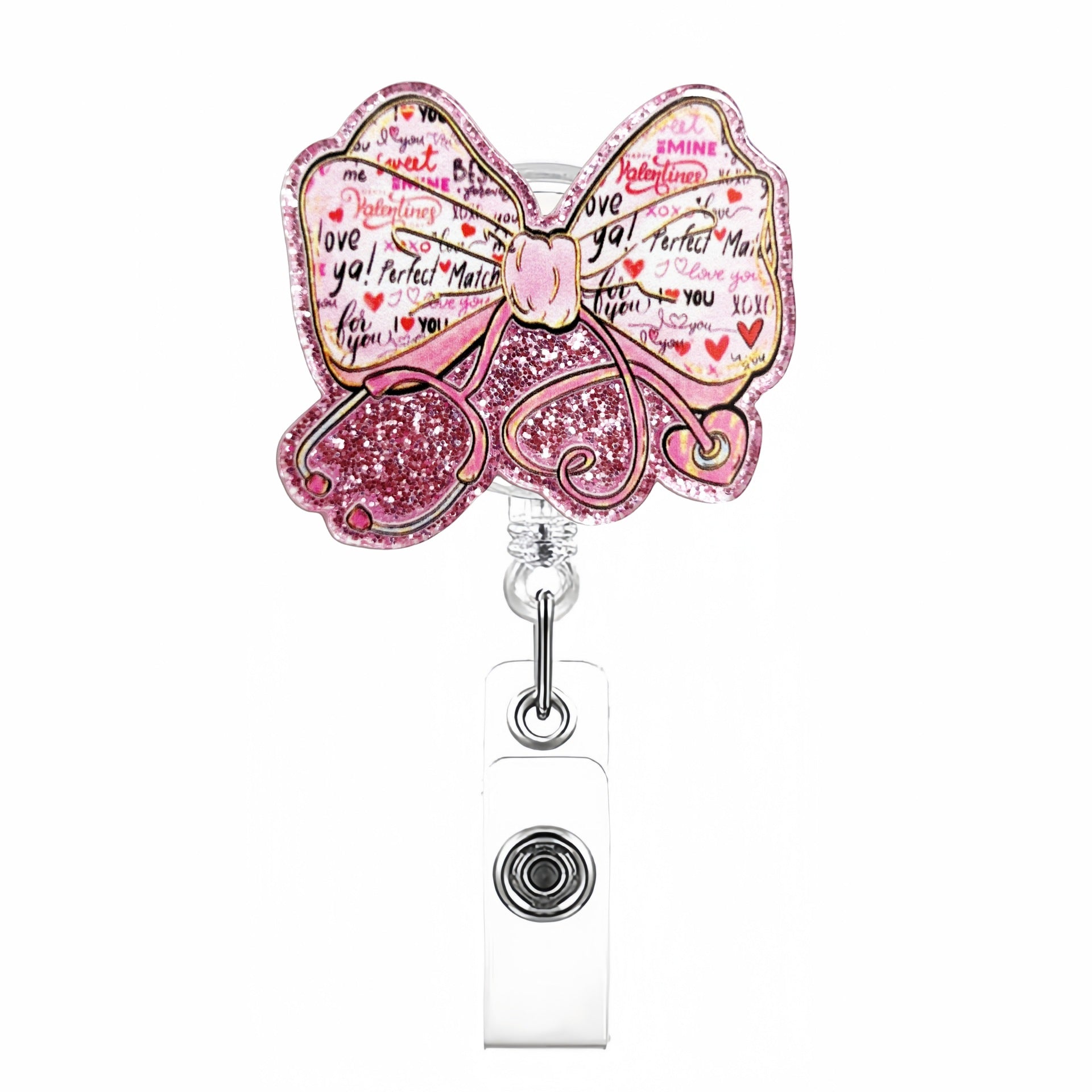 Wholesale New Flash Point Acrylic Creative Bow Doctor Nurse Student ID Easy Pull Buckle Telescopic Badge Clip